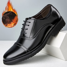 Ikkb Sonbahar Rugan Moda Erkek Klasik Ayakkabı Siyah Artı Kadife