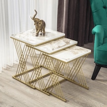 Vienna Gold Metal Ayaklı,Mermer Desenli Mdf'li Zigon Sehpa