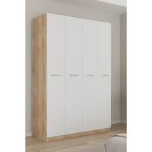 Aeka Ae-3190 Burç 4 Kapaklı Çok Bölmeli Askılı Raflı Ve Çekmeceli 210x140x53cm Gardırop Sonoma - Beyaz