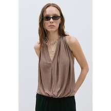 Suud Collection Sütlü Kahve Nina Dökümlü Halter Top Sütlü Kahverengi