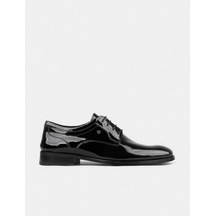 Erkek Rugan Hakiki Deri Siyah Bağcıklı Klasik Ayakkabı - Siyah