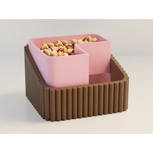 3d Baskı Fıstık Kasesi - Çift Hazneli Kabuk Ayırıcı Sunum Kasesi - Kahverengi Pembe Çok Renkli
