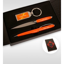 Kişiye Özel 310 Turuncu Kalem Anahtarlık Zarf Açacağı Set