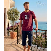 Pijamerry Erkek Bisiklet Yaka Kısa Kol Kapri Pijama Takımı 8012 - 1 Adet Bordo