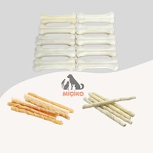Köpekler İçin Ödül Seti13 10lu 7cm Beyaz Kemik+25li Beyaz Ve 25li Naturel Burgu Çubuk