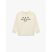 Koton Uzun Kollu Bisiklet Yaka Pamuklu Baskılı Sweatshirt Ekru 6wmg10104ak Ekru