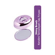 Premium Shinybrush Saç Fırçası - Kendini Temizleyen, Aynalı, Çanta Boy - Compact Detangling To Go Mor