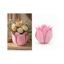 3d Baskı Lotus Yapraklı Vazo - Dekoratif Çiçeklik-pembe Çok Renkli