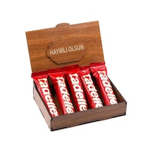 Sevdiklerinize Özel Ahşap Hediye Kutusunda 5 Adet Tadelle Sütlü Çikolata Hayırlı Olsun Yazılı