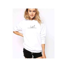 Meraklı Pen Baskılı Beyaz Kadın Sweatshirt