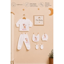 Pia Baby Kız Bebek 5'li Zıbın Seti %100 Pamuk İsimli Kişiye Özel Organik Baskılı 2081z3x Krem