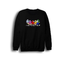 Erkek Siyah Among Us Oyun Baskılı Bisiklet Yaka Sweatshirt Siyah