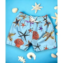 Lolliboomkids Erkek Çocuk Deniz Canlıları Denizaltı Baskı Desen Bel Ayarlı Deniz Şortu / Mayo Mavi Desenli