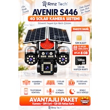 Avenir S446 4 Kameralı Telefondan 3 Dönebilir Güneş Enerjili Güvenlik - Aov 7/24 Sim Kart 1 Yıl Her Ay 8gb 128 Hafıza