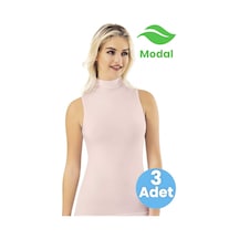 Tezzgelsin Kadın 3'lü Sıfır Kol Balıkçı Yaka Modal Atlet Pudra