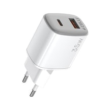 Up Tc 35w Duvar Şarj Cihazı 1x Usb-a Ve 1x Usb-c Çıkışlı, Hızlı Şarj Destekli, Taşınabilir Ve Güvenli Beyaz Adaptör Acı Kahve