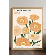 Flower Market Seul Doğal Ahşap Çerçeveli Poster, Dekoratif Sanatsal Duvar Tablosu
