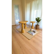 Simillo 3 Lü Masif Ahşap Mantar Sehpa Koyu Ceviz Renkli Doğal Zigon Yan Sehpa Seti - Wooden Mushroom Coffee Table Koyu Ceviz