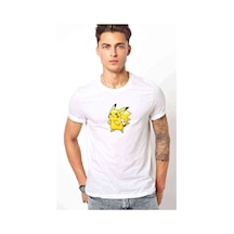 Kızgın Pikachu Pokemon Baskılı Beyaz Erkek Tshirt