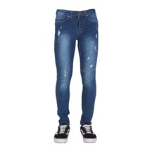 Erkek Mavi Lazer İşlemeli Denim Pantolon Mavi