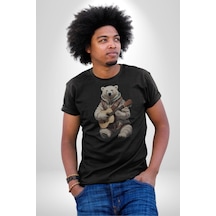 Kutup Ayısı Gitar Polar Çeket Unisex Unisex Siyah Organik Baskılı T-shirt Penye Yüksek Kalite Siyah