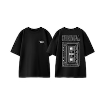 Thewert Nirvana 5 Tasarım Sırt Baskılı Pamuk Siyah Oversize T-shirt