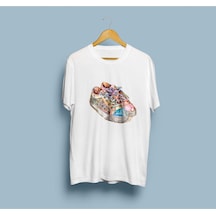 Oversize Ayakkabı / Sneakers Tasarım Unisex T-shirt Beyaz