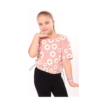 Toontoy Kids Toontoy Kız Çocuk Baskılı Bisiklet Yaka Kısa Kollu Tişört - Beli Ayarlanabilir Mercan