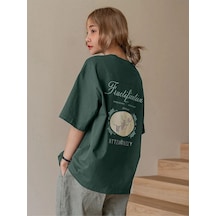 Flood Of Style Kadın Yeşil Fructification Baskılı Bisklet Yaka Tshirt