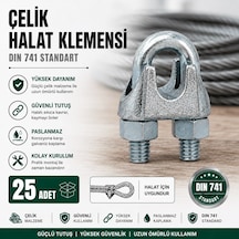 25 Adet Galvanizli Çelik Halat Klemensi, Dın 741 Tel Halat Sabitleme Ve Birleştirme Kelepçesi, Dayanıklı Halat Bağlantı