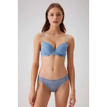 Pierre Cardin 4740 Balenli Soft Push Up Sütyen Külot Takım-mavi Mavi