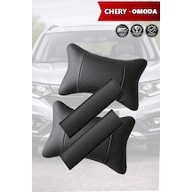 Chery Omoda Uyumlu Siyah Set Deri Kemer Koruyucu Deri Yastık Lüks