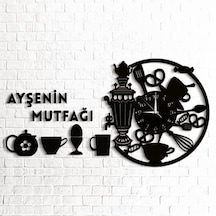 Semaver Mutfak Duvar Saati Ve Duvar Dekor Kombini Kişiye Özel Siyah