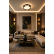 Truva Modern Siyah 26'lık Akrilik 3 Renk Ledli Plafonyer Ledli Avize Çap 26 Cm Siyah Truva Siyah Truva