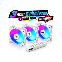 Next Gaming Orion 3 Adet Reverse Ters Bıçak Rgb 6 Pin 120mm Beyaz Fan + Rgb Hub Set