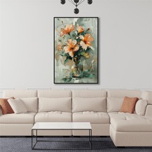 Yağlı Boya Dokulu Tablo Vazoda Modern Çiçekler Siyah Çerçeveli U02055-178908
