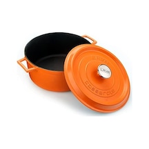 Lava Spring Serisi - Döküm Tencere, Yuvarlak, 28 Cm, Mat, Parlak Siyah Taban, Turuncu 12v