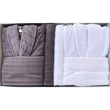 Land Beyaz-k.grı Aile Seti Bornoz Takımı Beyaz