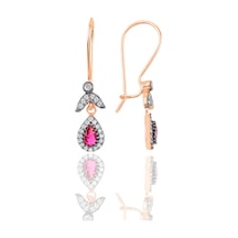 Gümüş Rose Kök Yakut Taşlı Damla Küpe N11.48009