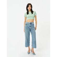 Koton Crop Tişört Bisiklet Yaka Kısa Kollu Slim Fit Yeşil 4sak50404ek Yeşil