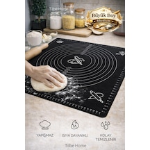 Tilbe Home Silikon Hamur Açma Yoğurma Matı Fırın Altlığı Ölçekli Mat Büyük Boy Siyah 65x45cm