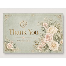 Floral Gold Teşekkür Kartı Premium Paket Içi Thank You Card 100 Adet - Yeşil - 071