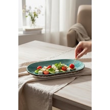 6 Lı Seramik Kayık Tabak, Çerezlik, Kahvaltılık Yeşil 19cm Karışık