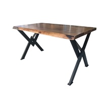 Evimeaksesuar 90*140 Doğal Ceviz Kütük Masa Metal X Ayaklı