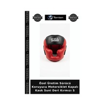 Özel Üretim Sürücü Koruyucu Motorsiklet Kapalı Kask Suni Deri Kırmızı S