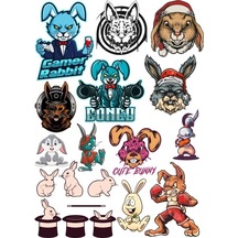 Kızgın Tavşan Sticker Set 15 Parça Telefon, Tablet, Defter, Laptop Sticker