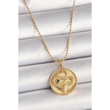 316l Çelik Gold Renk Topçuk Zincir Yılan İşlemeli Zirkon Taş Detaylı Madalyon Model Kadın Kolye - Tj-bko9844 Çok renkli