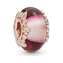 Nur Silver Pembe Murano Camı ve Yaprak Gümüş Charm - NUR-CM00405