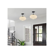 E27 Mat Opal Beyaz Elips Oval Tavan Avize Modern Şık Yumuşak Işık Dağılımı Siyah