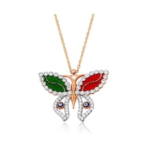 Kuyumcudukkani Mineli Ve Beyaz Zirkon Taşlı Kelebek Kolye-20185-r-ena Rose Gold